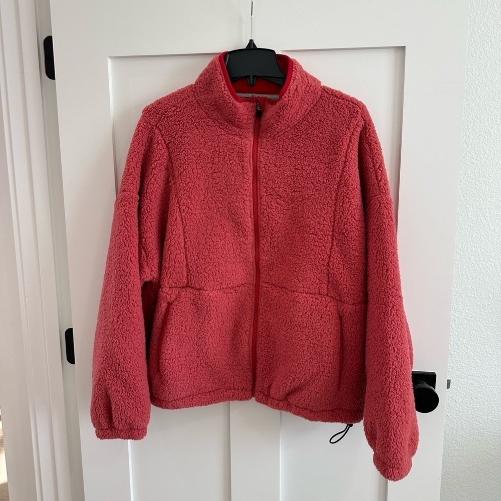 Zelos Sherpa Full Zip Jacket, Size L, Rose Rouge, super soft and cozy comfy